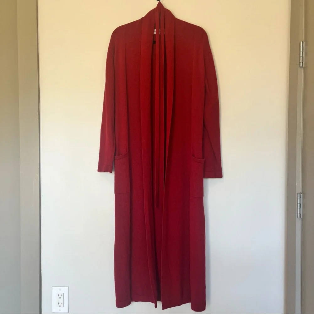 Restoration Hardware 100% Cashmere Long Robe Red Size S Quiet Luxury Romantic - Picture 2 of 5